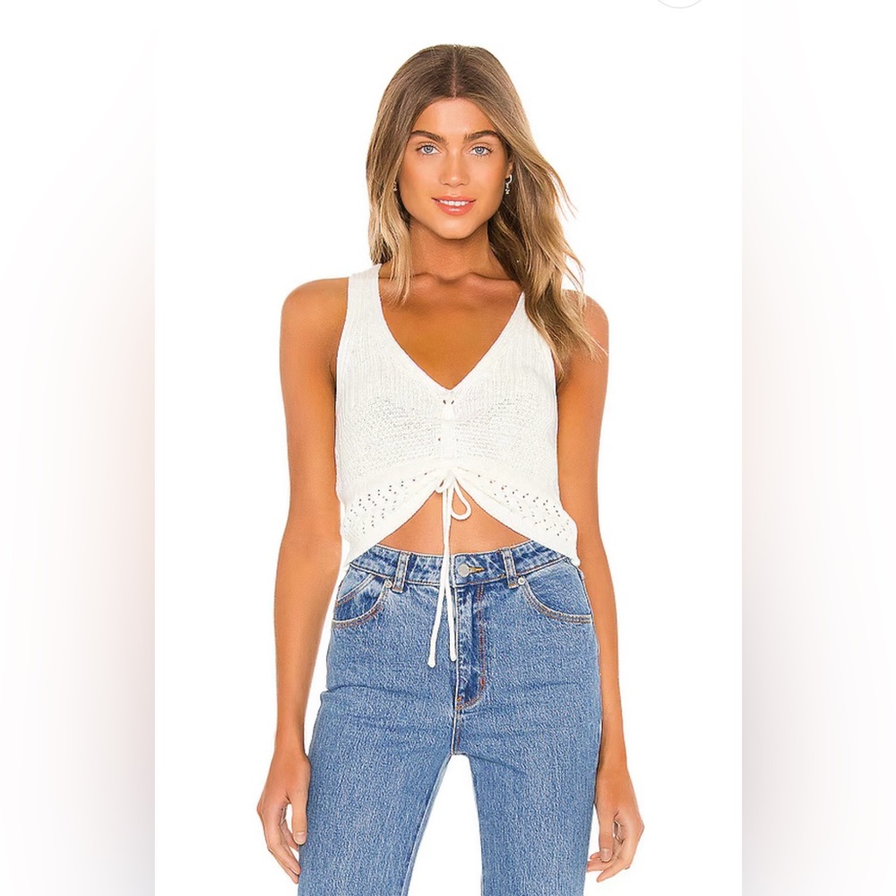 Beige Lace Up Ruched Knit Sweater Tank